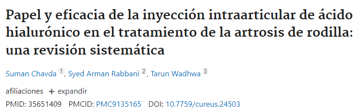 Artículo científico, eficacia y seguridad de las inyecciones de ácido hialurónico para la osteoartritis de rodilla