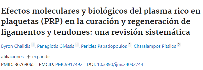 Efectos moleculares y biológicos del plasma rico en plaquetas (PRP) en la curación y regeneración de ligamentos y tendones: una revisión sistemática